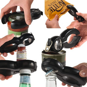 6 in 1 Bottle & Jar Lid Opener - Easy To Use Kitchen Gadget for Weak Arthritic Hands - H2cm x W14.5cm x D6.2cm
