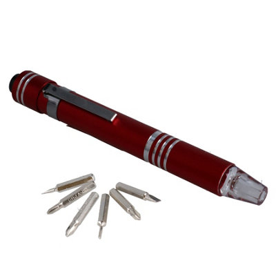 6 in 1 LED Precision Screwdriver Magnetic Pocket Pen Slotted Phillips Red