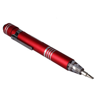 6 in 1 LED Precision Screwdriver Magnetic Pocket Pen Slotted Phillips Red