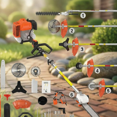 ブランデー HABUSH RASEN OKINAWA TOUR COMPLETE SET 6 in 1 Petrol Brush Cutter and Garden Multi Tool Set with Hedge