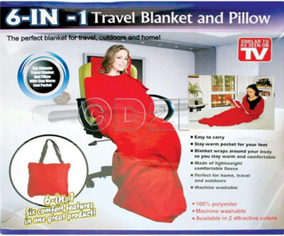 6-In-1 Travel Blanket & Pillow Super Soft  Outdoor Camping Warm Cosy Pocket Wrap Throw Fleece Multi Use