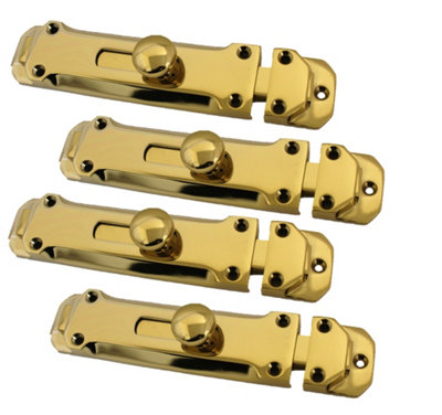 6" INCH 4 Pairs Flat Bolt Tower DOOR BOLT LATCH BRASS DIY at B&Q