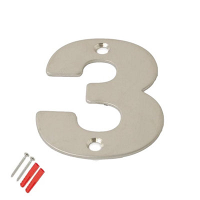 6 inch Brushed Stainless Steel House Number Modern Rust Resistant Easy to Fit Fixings Included (Number 3)