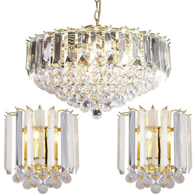 6 Lamp Ceiling 2x Matching Wall Light Pack Large Brass Pendant Acrylic Shade