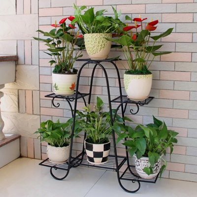 6 Layer Black Metal Plant Pot Display Stand
