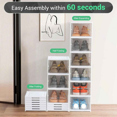 6 Layer Foldable Clear Shoe Storage Boxes Stackable Shoe Organiser