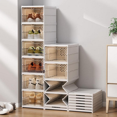 6 Layer Stackable Shoe Storage Box Foldable Clear Shoe Rack Transparent ...