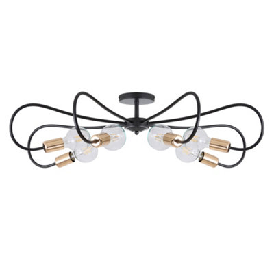 6-Light Black Iron Ceiling Light with Adjustable Rotating Arms and E27 ...