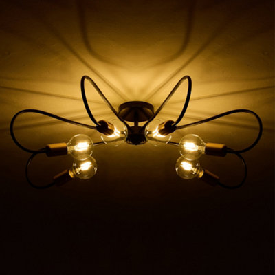 6-Light Black Iron Ceiling Light with Adjustable Rotating Arms and E27 ...