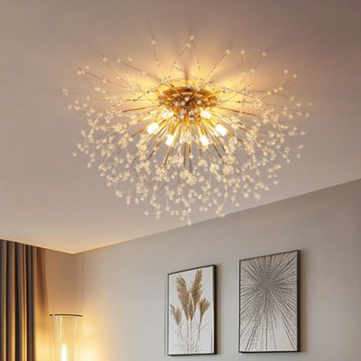 6 Lights Gold Sputnik Dandelion Crystal Flush Mount Ceiling Lights