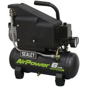 6 Litre Direct Drive Air Compressor - Twin Gauge Display - Compact & Portable