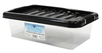 6 Litre Storage Boxes 6L with Black Lid x10