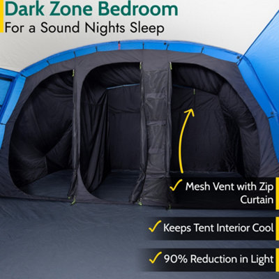 6 Man Tunnel Tent Family Camping Festival 5000mm Waterproof UV Dark Zone Bedroom Trail