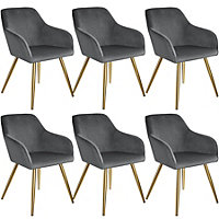 6 Marilyn Velvet-Look Chairs gold - dark gray/gold