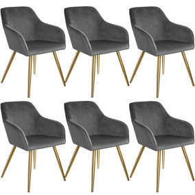 6 Marilyn Velvet-Look Chairs gold - dark gray/gold