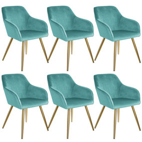6 Marilyn Velvet-Look Chairs gold - turquoise/gold