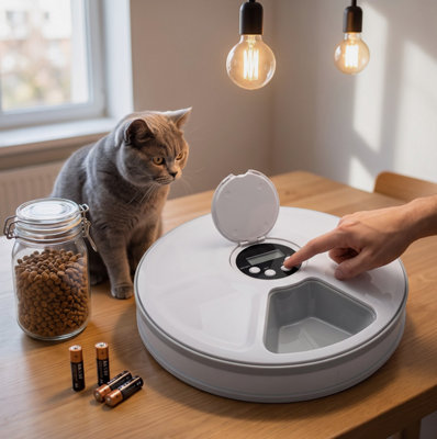 6 Meal Automatic Pet Feeder LCD Timer Cat Dog Dry Food Bowl Battery ...