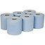 6 PACK 150m Blue 2-Ply Embossed Paper Roll - 190mm Wide - Perforated Paper Wipes
