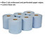 6 PACK 150m Blue 2-Ply Embossed Paper Roll - 190mm Wide - Perforated Paper Wipes