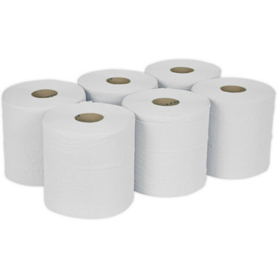 6 PACK 150m White 2-Ply Embossed Paper Roll - 190mm Wide - Perforated ...