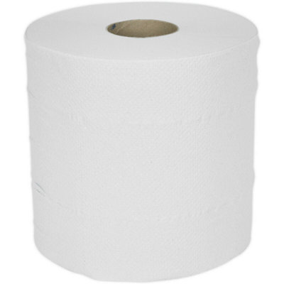 6 PACK 150m White 2-Ply Embossed Paper Roll - 190mm Wide - Perforated Paper Wipe