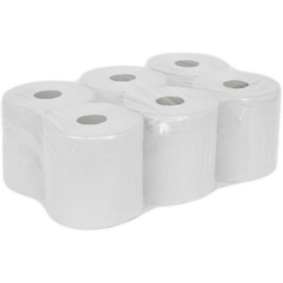 6 PACK 150m White 2-Ply Embossed Paper Roll - 190mm Wide - Perforated Paper Wipe