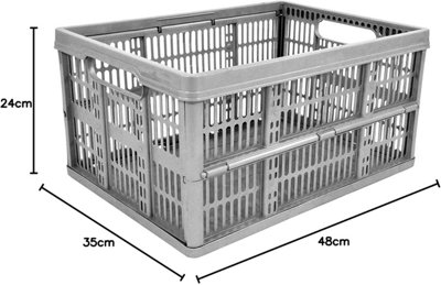 6 Pack 32L Foldable Plastic Storage Crate Box Basket Grey Stackable ...