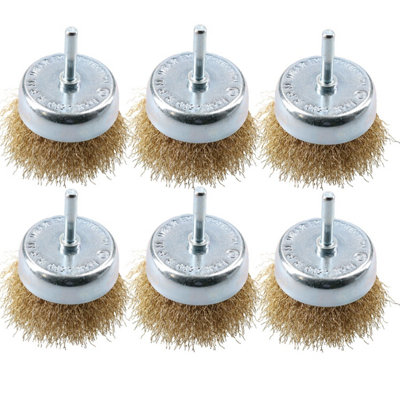 6 Pack 75mm Steel Wire Cup Brush For Drills Brass Coated Rust Paint Remover