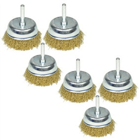 6 Pack 75mm Wire Cup Brush for Drills Steel Brass Coated Rust Paint Remover