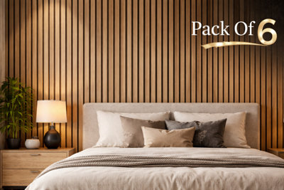6 Pack Acoustic Wood Slat Wall Panel in classic Oak 240cm x 60cm