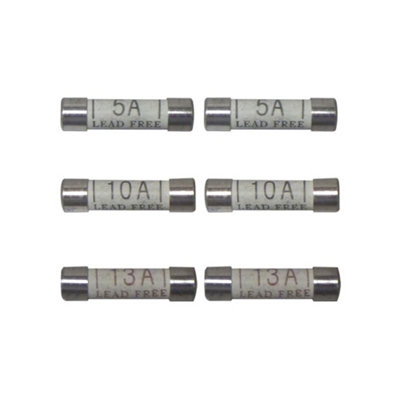 6 Pack Arlec Mixed Amp Fuses - 2x5A 2x10A 2x13A Variety