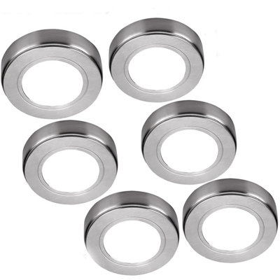 6-Pack Brushed Nickel Round Under Cabinet LED Light Kit - 240V Mains Powered Natural White