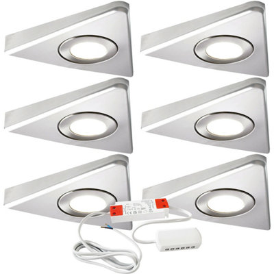 6-Pack Brushed Nickel Triangle Under Cabinet Kitchen Lighting Kit with Warm White LED