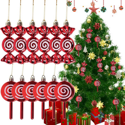 6 Pack Christmas Lollipop Ornaments - Candy Cane, Tree Decoration, Red ...