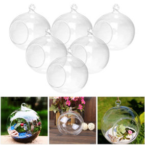 6 Pack Clear Fillable Christmas Ornaments Hanging Glass Balls Candle Holders Globe 12cm