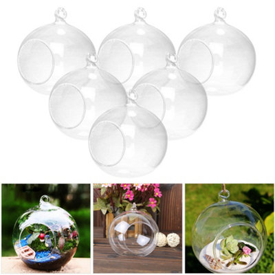 6 Pack Clear Fillable Christmas Ornaments Hanging Glass Balls Candle Holders Globe 8cm