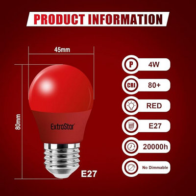 6 Pack E27 4W Red LED Golf Ball Modern Coloured Light Bulb