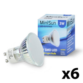 6 Pack GU10 White Glass Bodied Spotlight LED 3W Cool White 6500K 280lm Light Bulb