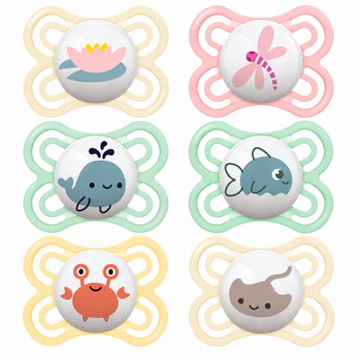 6 Pack MAM Perfect Silicone Soothers 2 to 6 Months Assorted Pacifier ...
