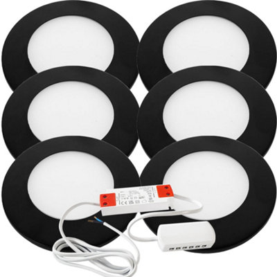 6-Pack Matt Black Ultra-Slim Round Under Cabinet Kitchen Lights with Driver Kit - Warm White LED