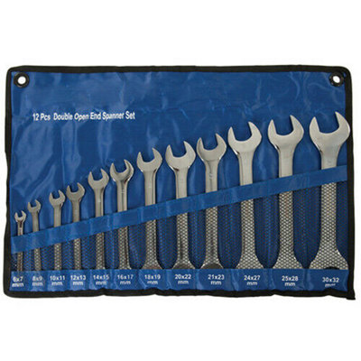 6 Pack Open Ended Spanner Set - 6mm 32mm - Chrome Vanadium Wrench Kit - 12 Heads