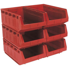 6 PACK Red 310 x 500 x 190mm Plastic Storage Bin - Warehouse Part Picking Tray