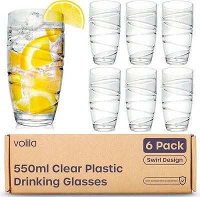 6-Pack Reusable Acrylic Drinking Glasses - Shatterproof, Stackable, 550ml  Clear Plastic Tumblers for Daily Use &