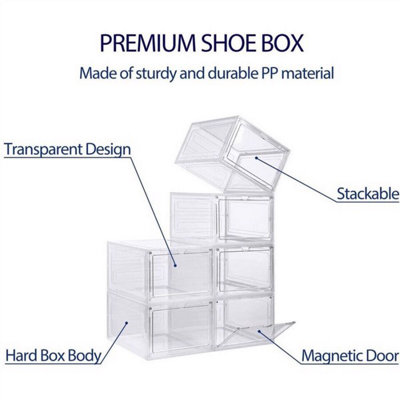 6 Pack Transparent Shoe Storage Boxes Hard Plastic Stackable Shoe Box ...