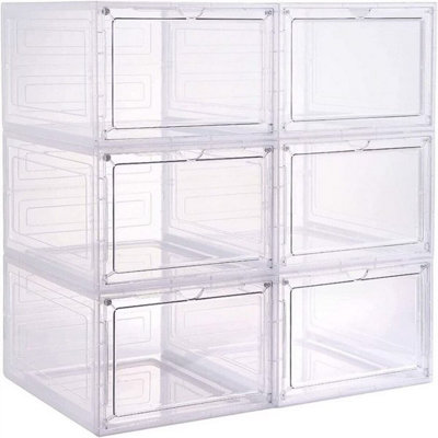 6 Pack Transparent Shoe Storage Boxes Hard Plastic Stackable Shoe Box ...