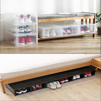 6 Pack Transparent Shoe Storage Boxes Hard Plastic Stackable Shoe Box ...