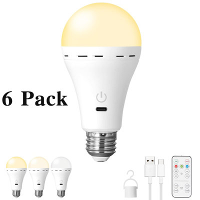 6 Packs Rechargeable Light Bulbs with Remote Control E27 Cordless ...