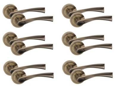 6 Pair Astrid Design Door Handles Antique Brass Finish - Golden Grace