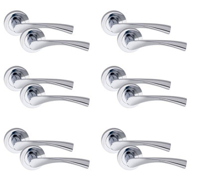 6 Pair Astrid Design Door Handles Polished Chrome Finish - Golden Grace