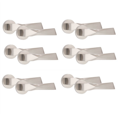 6 Pair Aura Design Door Handles Round Rose Satin Nickel Finish